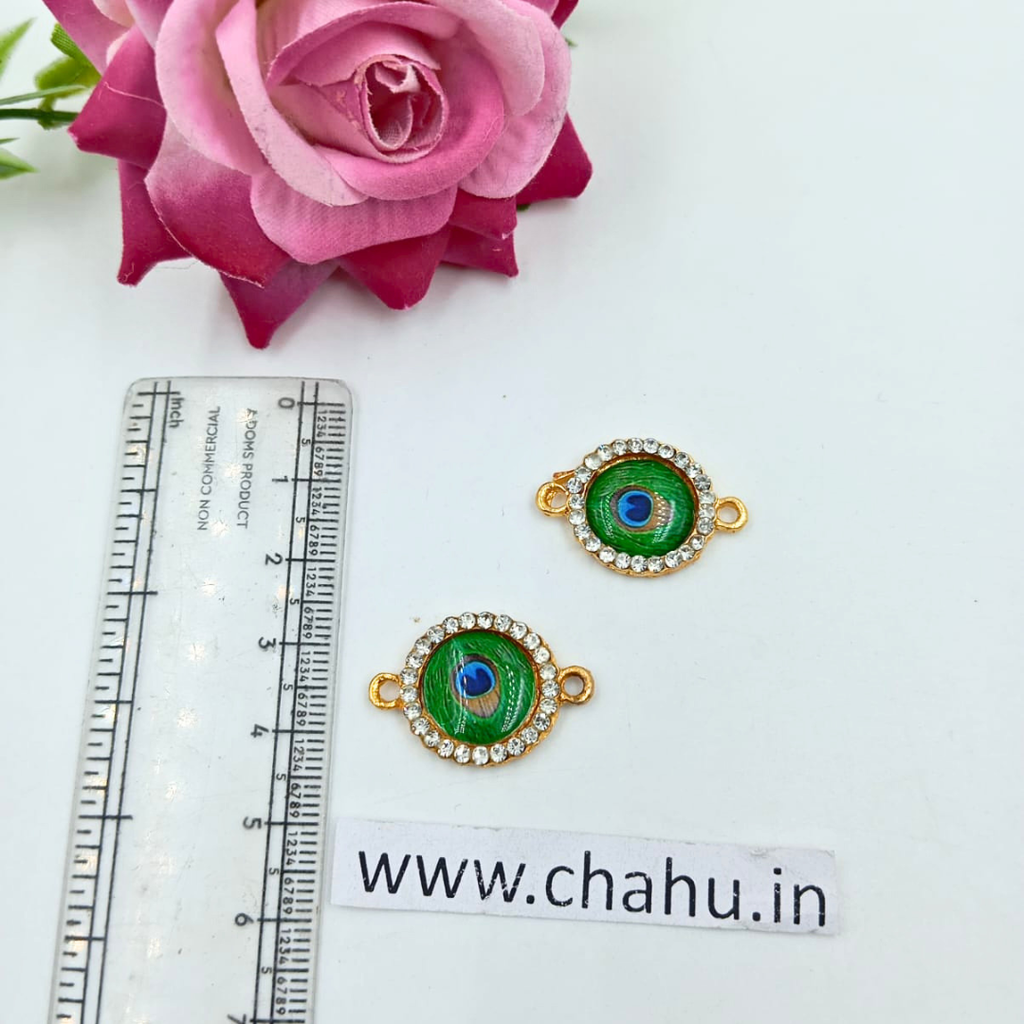 SATRA TRADERS Peacock Meenakari Kundan Beads Connector - 12 pieces