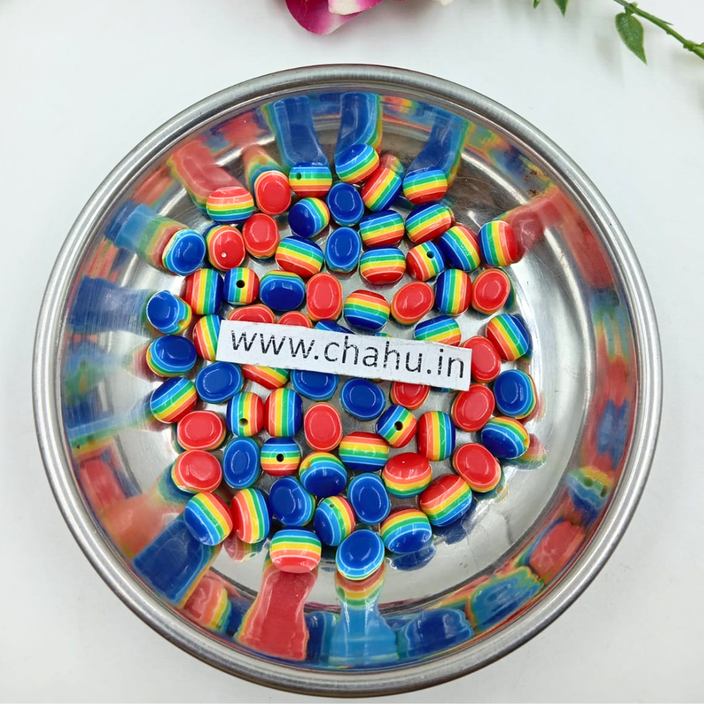 Rainbow Oval Acrylic Beads - 100 Gram