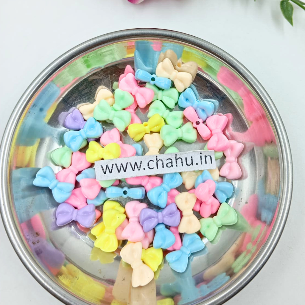 Bow Multi Colour Acrylic Beads - 100 Gram
