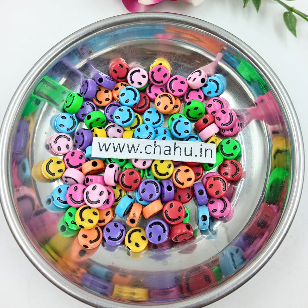 Smile Multi Colour Acrylic Beads - 100 Gram