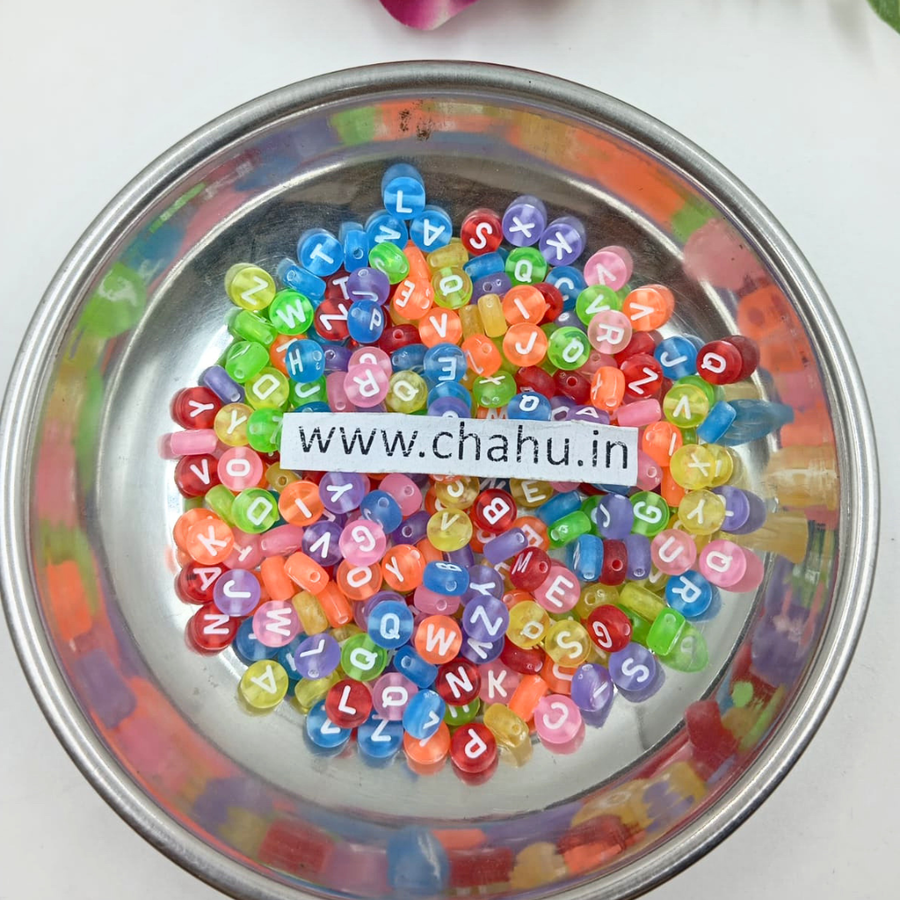 A to Z Mix Alphabet Letter Round Multi Colour Acrylic Beads - 100 Gram