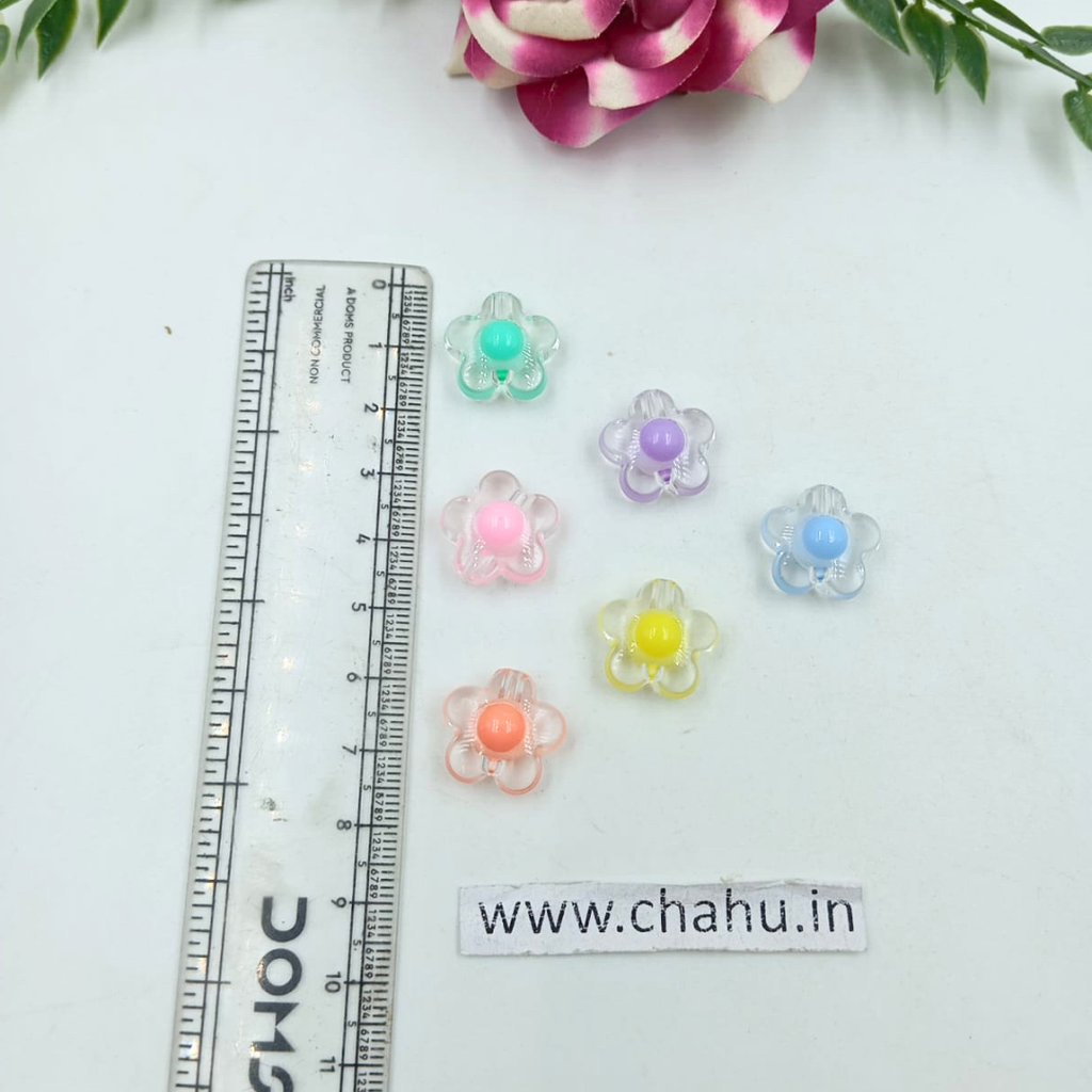 15mm Transparent Flower Acrylic Beads - 100 Gram