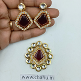 Maroon Kundan Pendant With Earrings