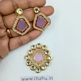Light Purple Kundan Pendant With Earrings
