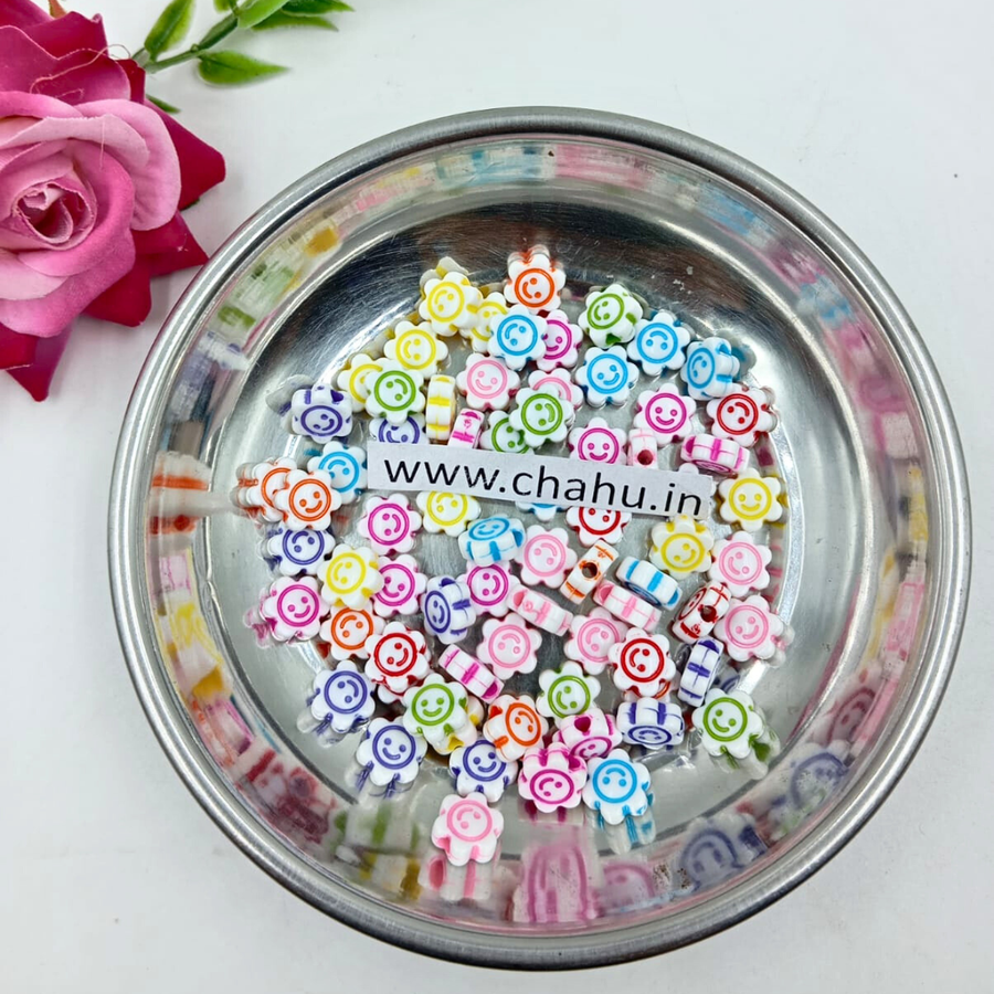 Smile Flower Type Colorful  Acrylic Beads - 100 Gram