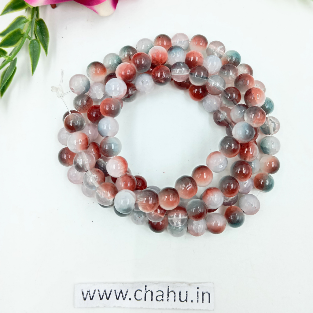 8 mm Maroon,Grey & White Momi Crackle Bead