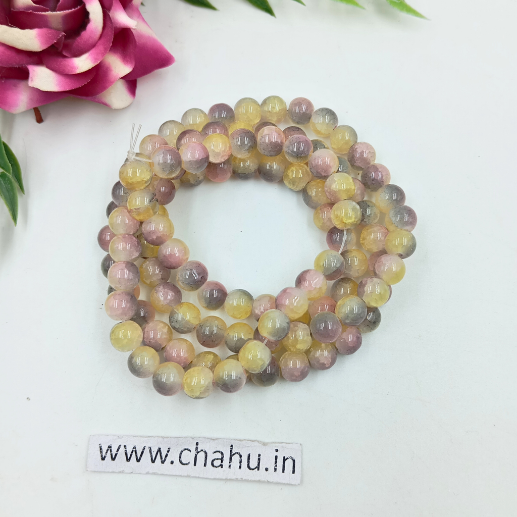 8 mm Light Yellow,Grey & Purple Momi Crackle Bead