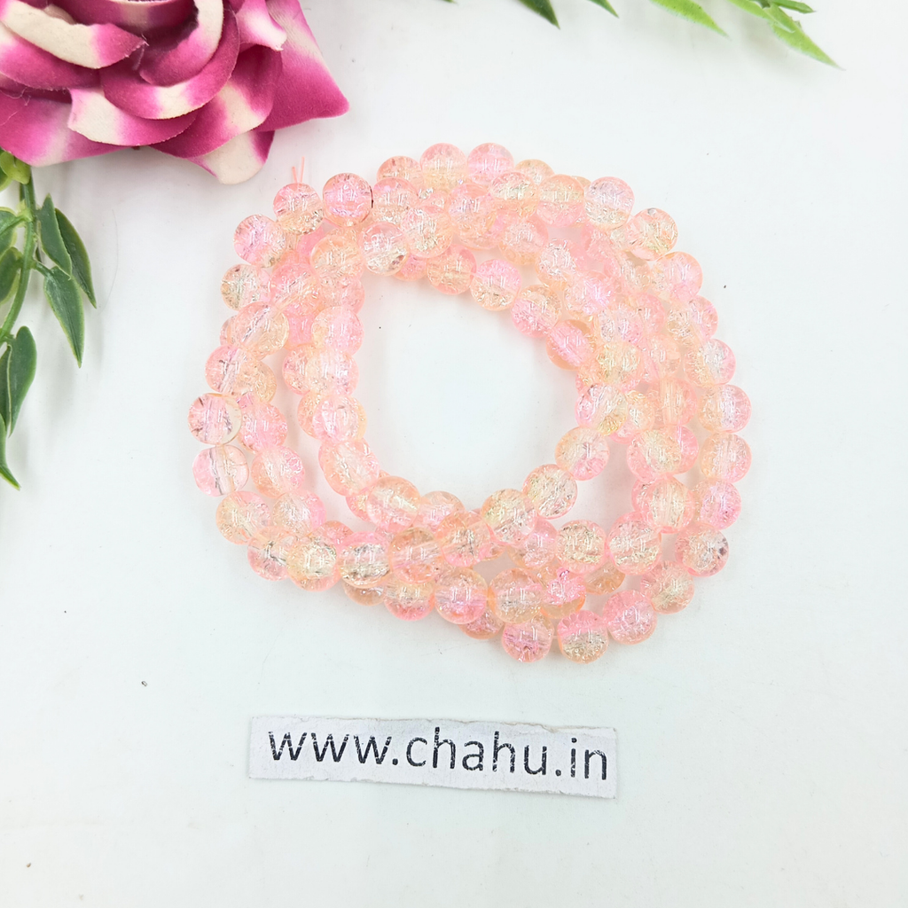 8 mm Light Pink & Light Yellow Trans Crackle Bead