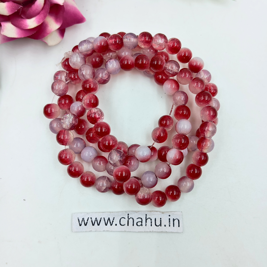 8 mm Maroon & White Crackle Bead