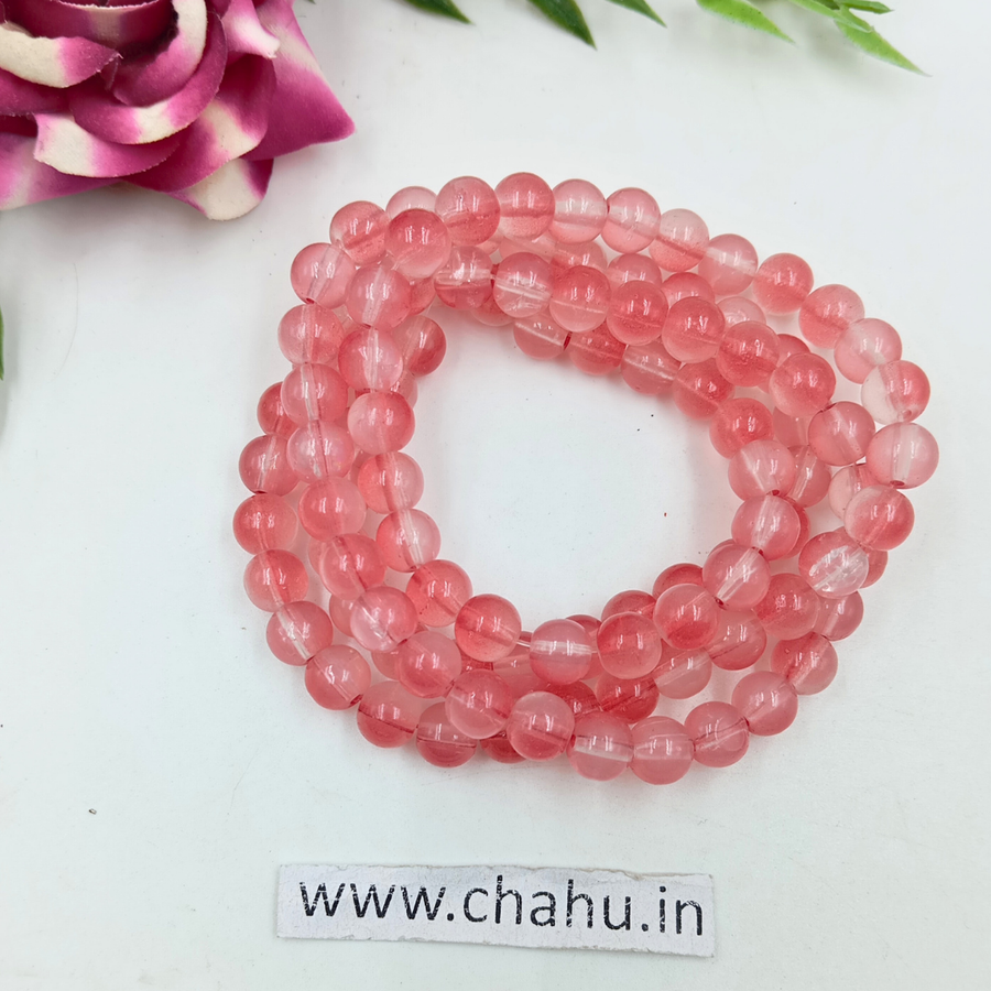 8 mm Light Red & White Trans Crackle Bead