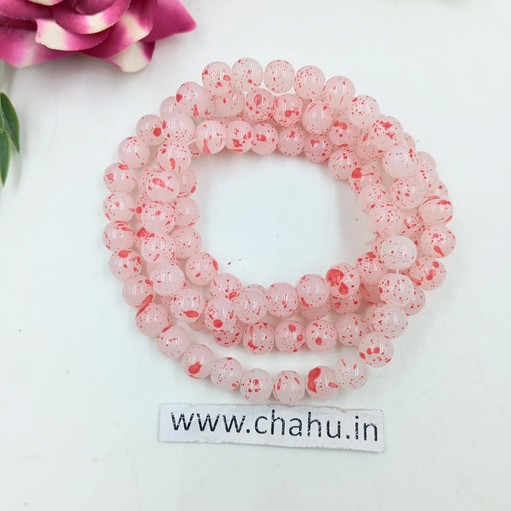 8 mm White & Red Opik Marble Beads