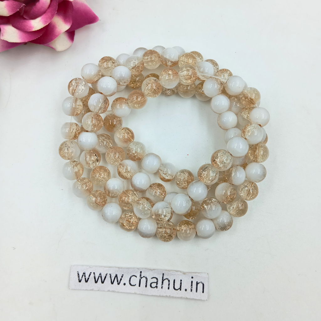 8 mm Cream & White Trans Crackle Bead