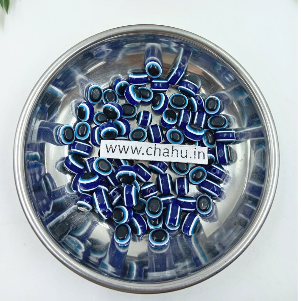 Oval Flat Evil Eye Acrylic Beads - 100 Gram