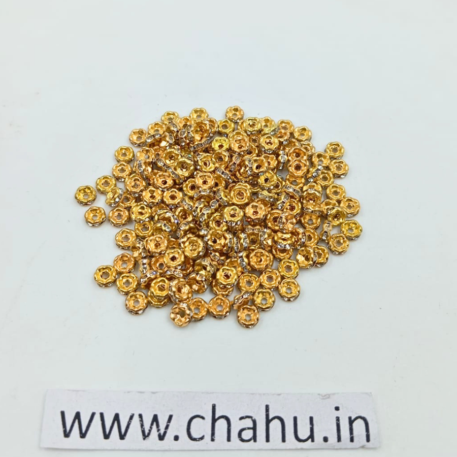 4mm Golden Rhinestone Disc Spacer Beads - 20 Gram