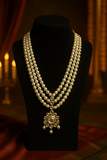 3 Layer Offwhite Beaded Rani Har with Kundan Pendant