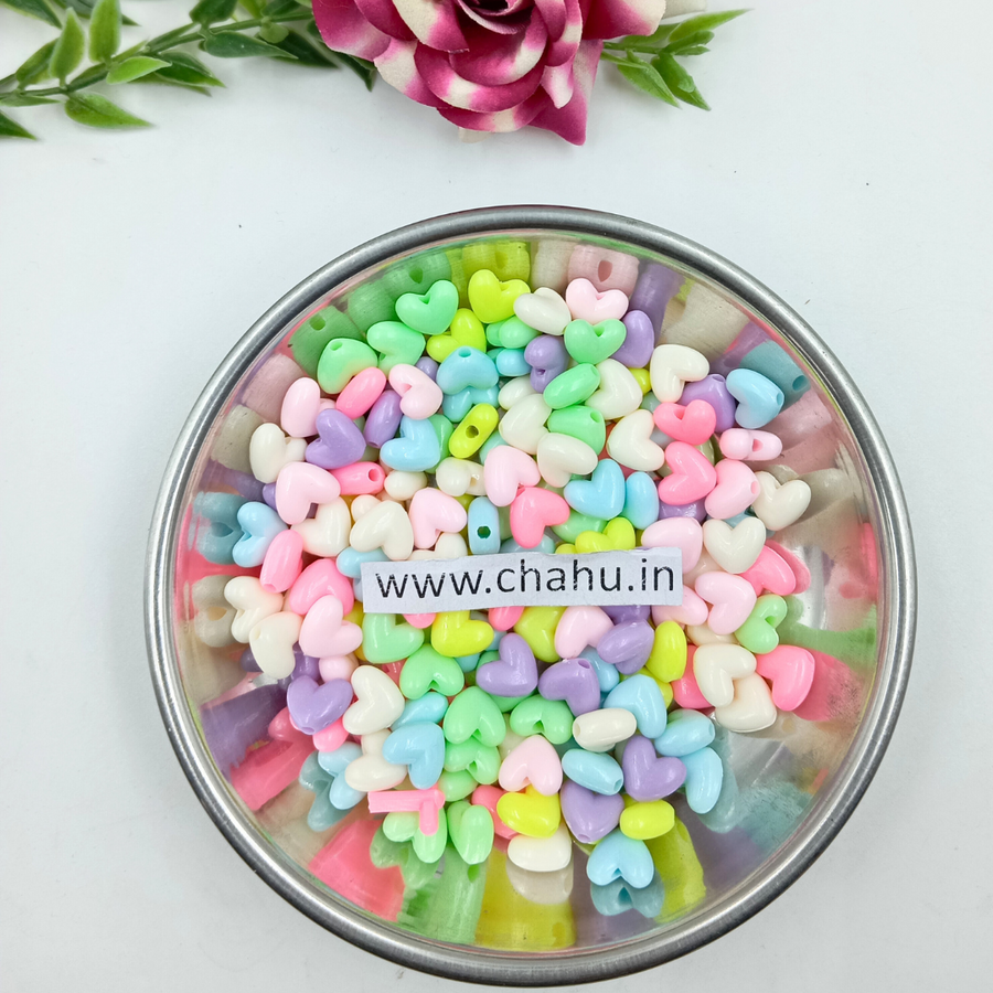 10mm Heart Shaped Acrylic Beads - 100 Gram