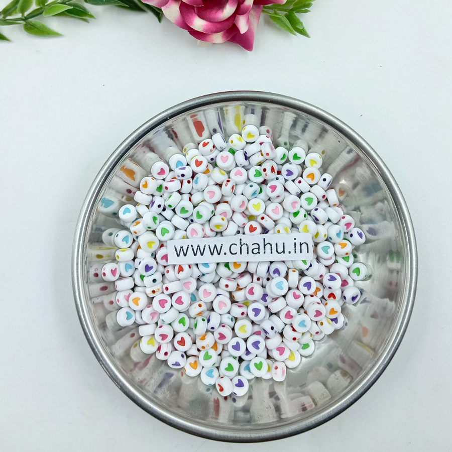 Multi-Color Heart Acrylic Beads - 100 Gram