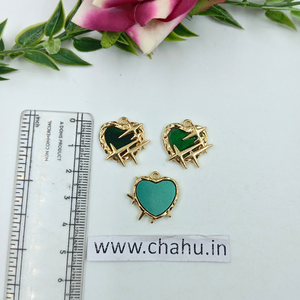 Golden Green  Heart Cross Charms - 5 Pieces