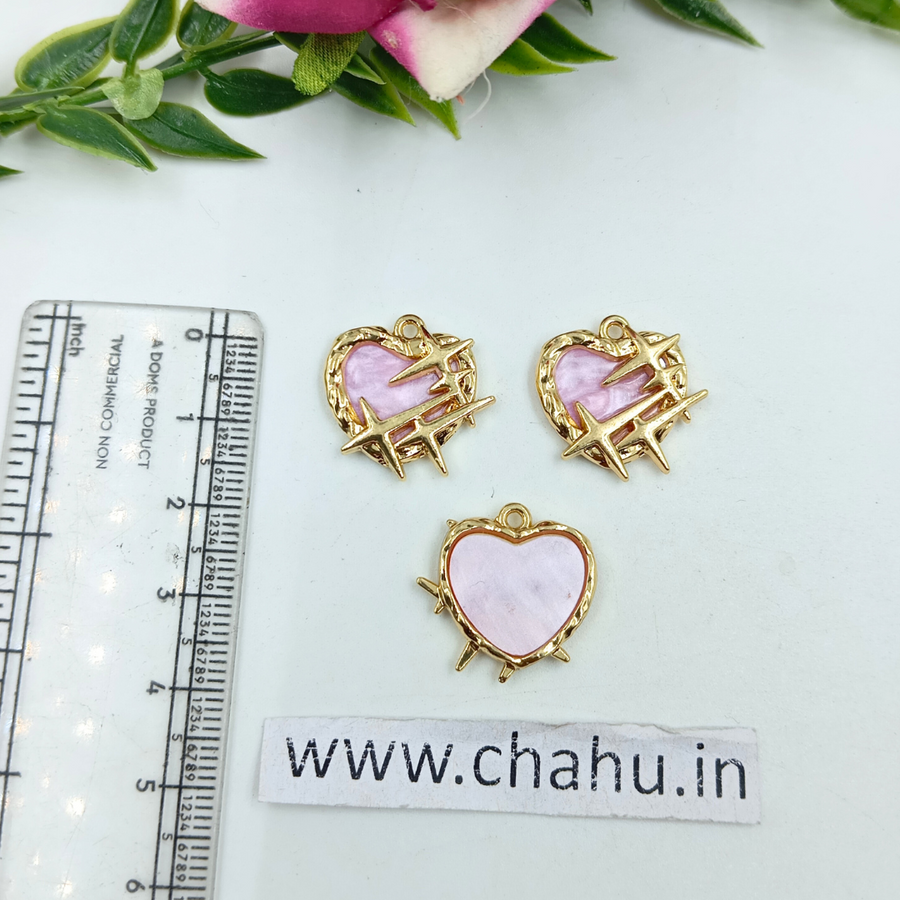 Golden Light Pink  Heart Cross Charms - 5 Pieces
