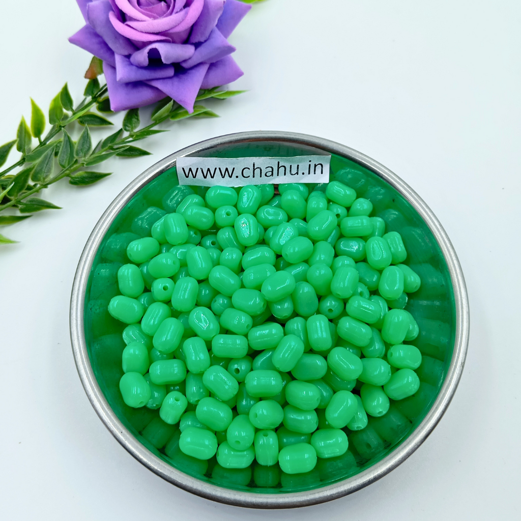 10mm Pastel Green Ruby Plastic Beads - 100 Gram