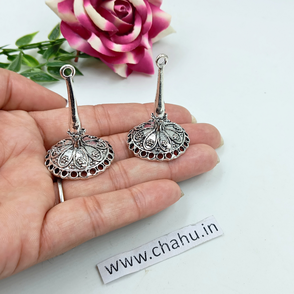 Antique Silver Dome Jhumka - 10 Pairs