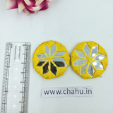 Yellow Round Embroidery Mirror -  Pack  of 10 Pieces