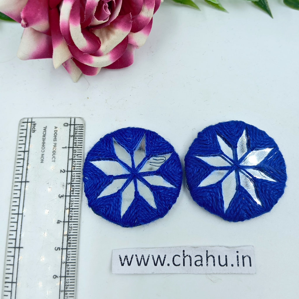 Blue Round Embroidery Mirror - Pack  of 10 Pieces