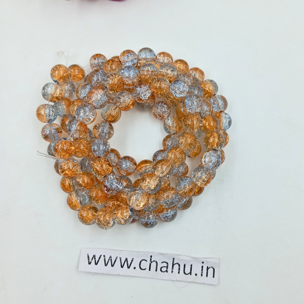 8 mm Orange & Sky Blue  Crackle Bead