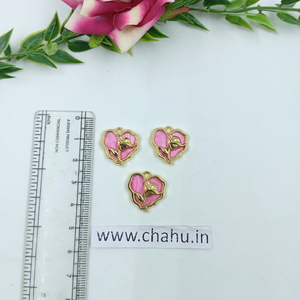 Golden Pink Heart Rose Charms - 5 Pieces
