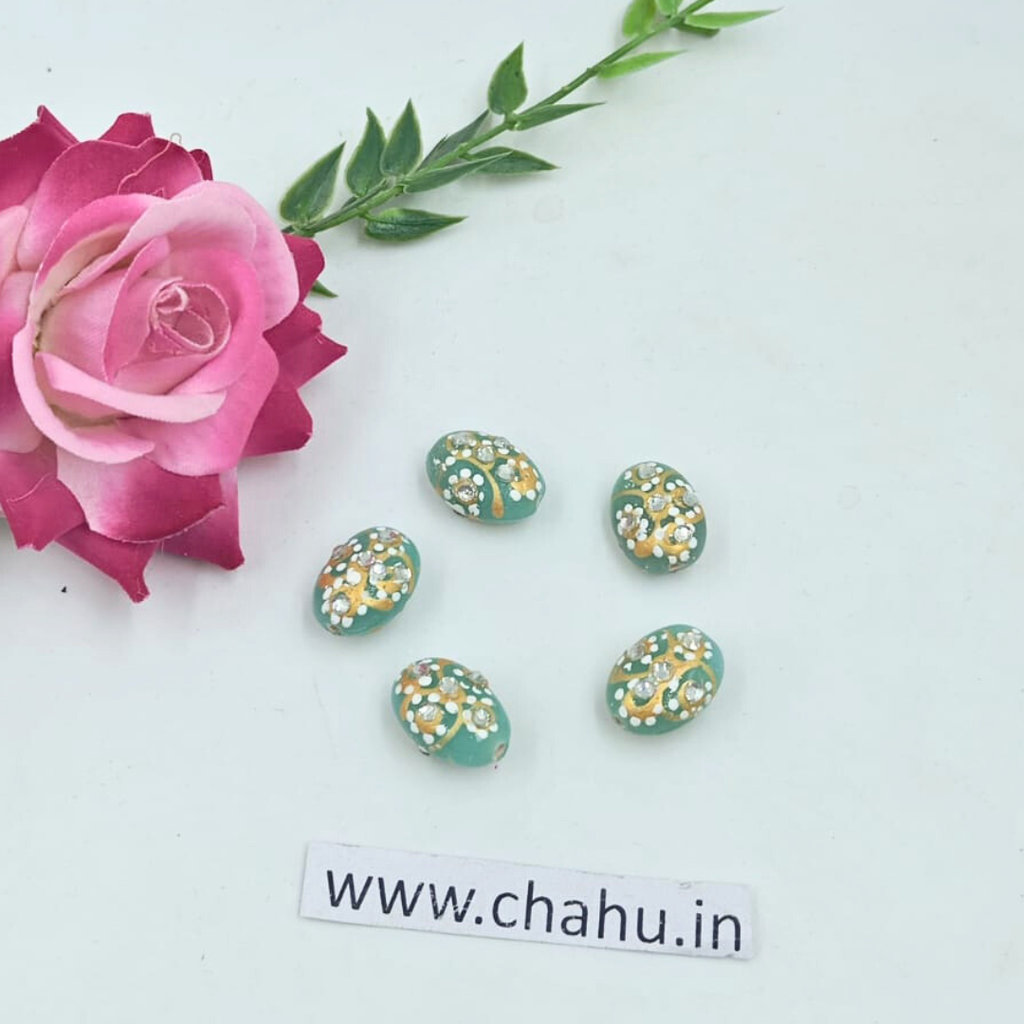 17mm Oval Shape Pastel Sky Meenakari Kundan Tumble Beads - 25 Pieces