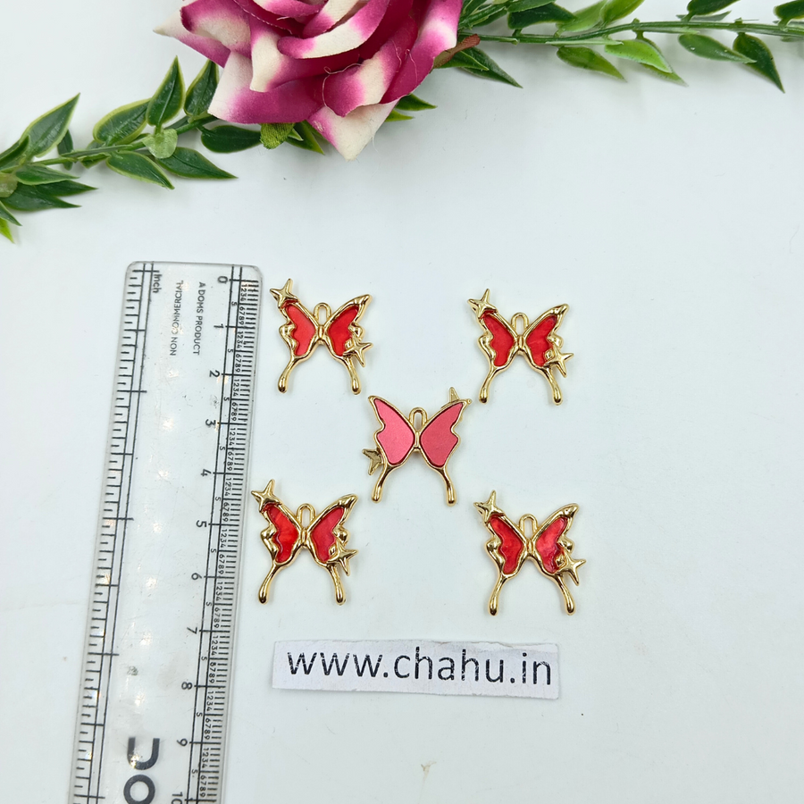 Golden Red Butterfly Charms - 5 Pieces