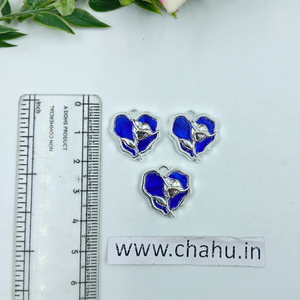 Silver Blue Heart Rose Charms - 5 Pieces