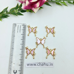 Golden Pink Butterfly Charms - 5 Pieces