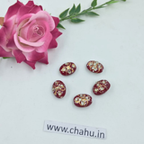 17mm Oval Shape Maroon Meenakari Kundan Tumble Beads - 25 Pieces
