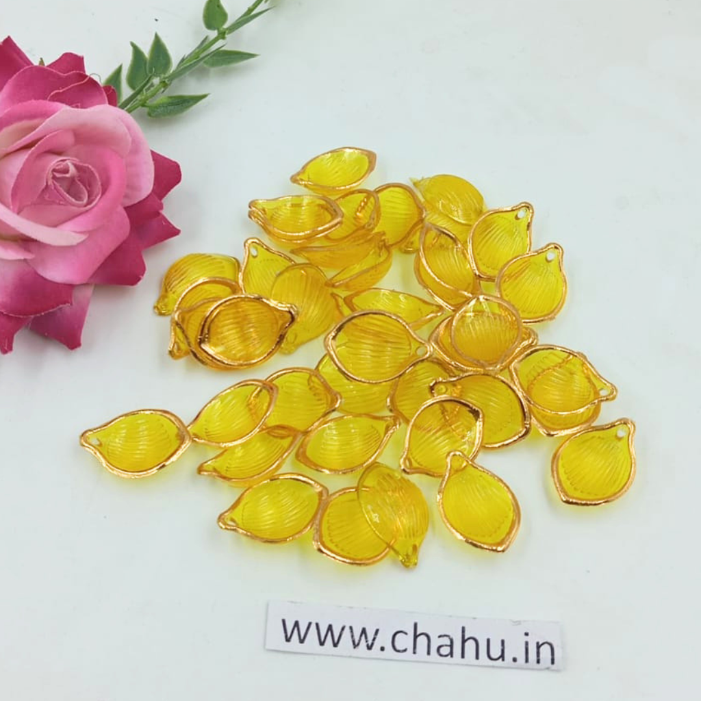 Yellow Colour Cocont Leaf Acrylic Beads - 50 Gram