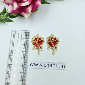 Golden Red Heart Chain Charms - 5 Pieces