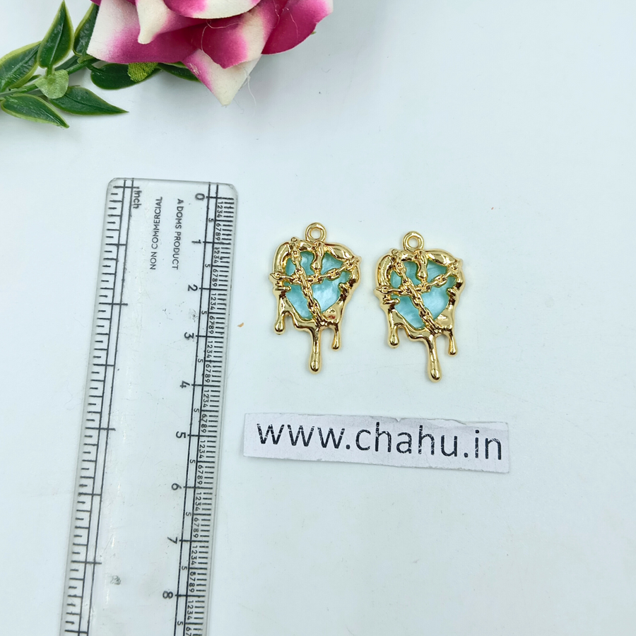 Golden Sky Blue Heart Chain Charms - 5 Pieces