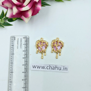 Golden Pink Heart Chain Charms - 5 Pieces