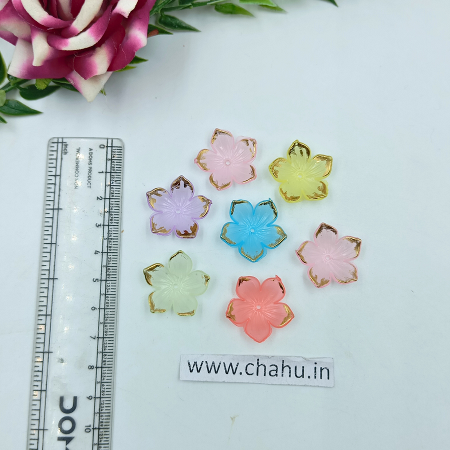 Mix Colour Acrylic Big Flower Beads - 50 Gram