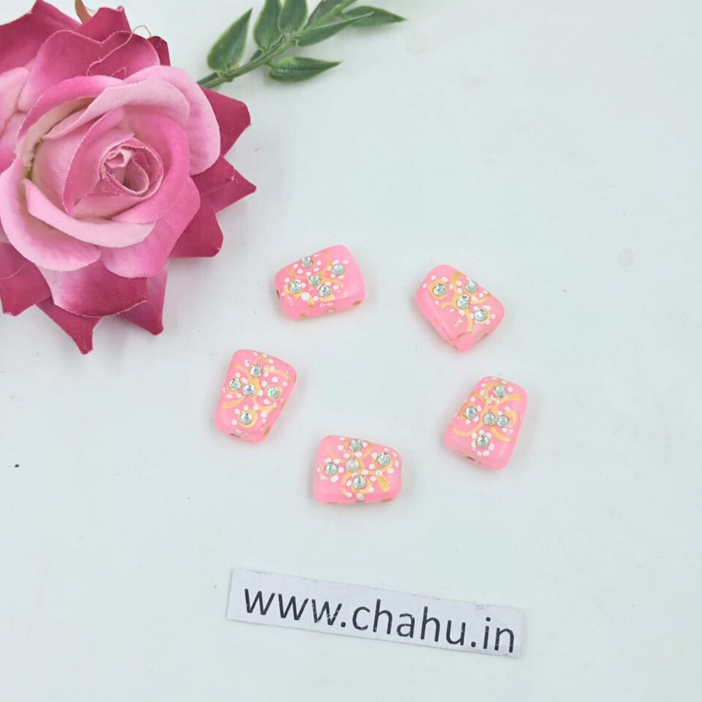 17mm Light Pink Meenakari Kundan Tumble Beads - 25 Pieces