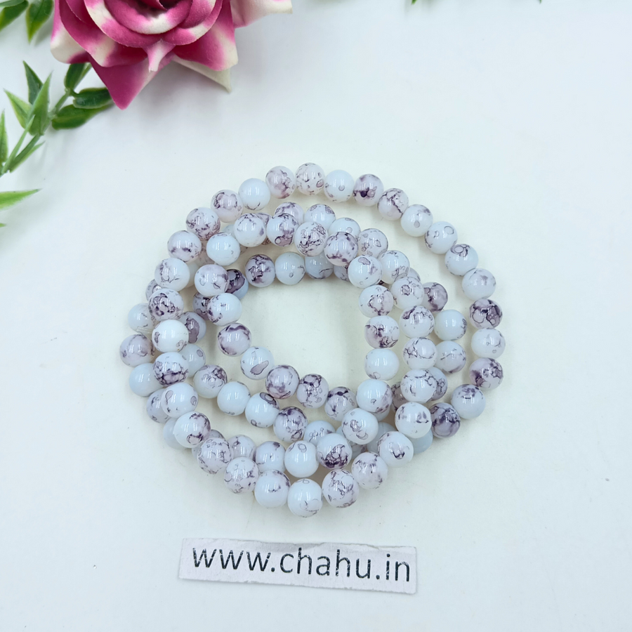 8 mm White & Purpel Opik Marble Beads