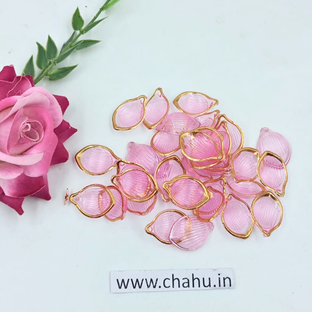Pink Colour Cocont Leaf Acrylic Beads - 50 Gram