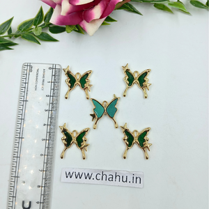 Golden Green Butterfly Charms - 5 Pieces