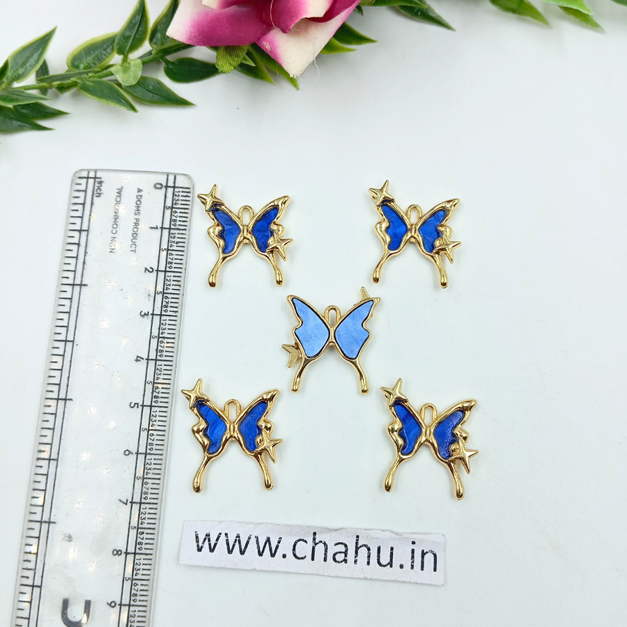 Golden Blue Butterfly Charms - 5 Pieces
