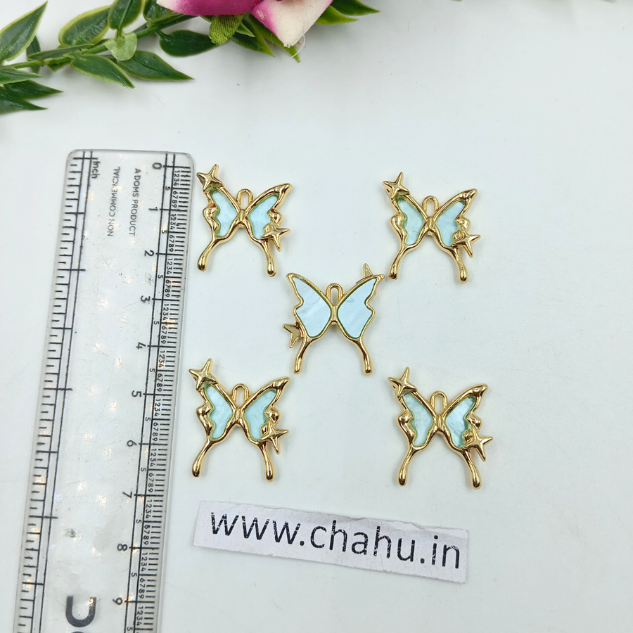 Golden Sky Blue Butterfly Charms - 5 Pieces