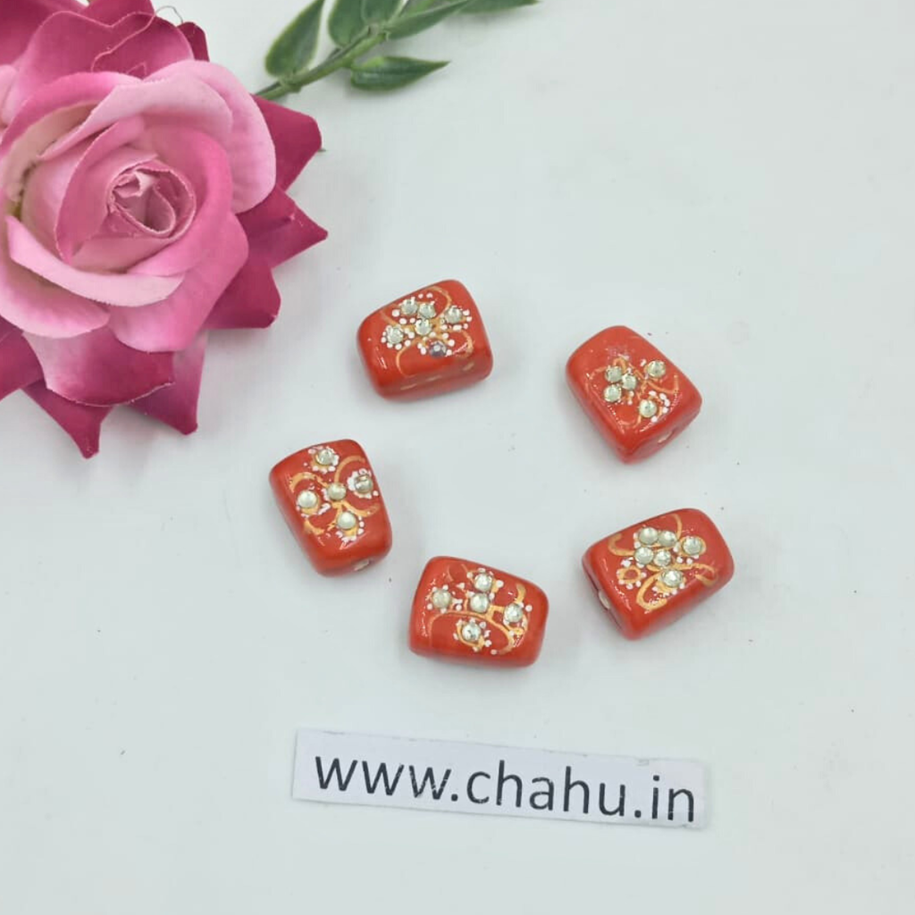 17mm Dark Orange Meenakari Kundan Tumble Beads - 25 Pieces