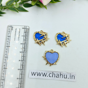 Golden Blue  Heart Cross Charms - 5 Pieces