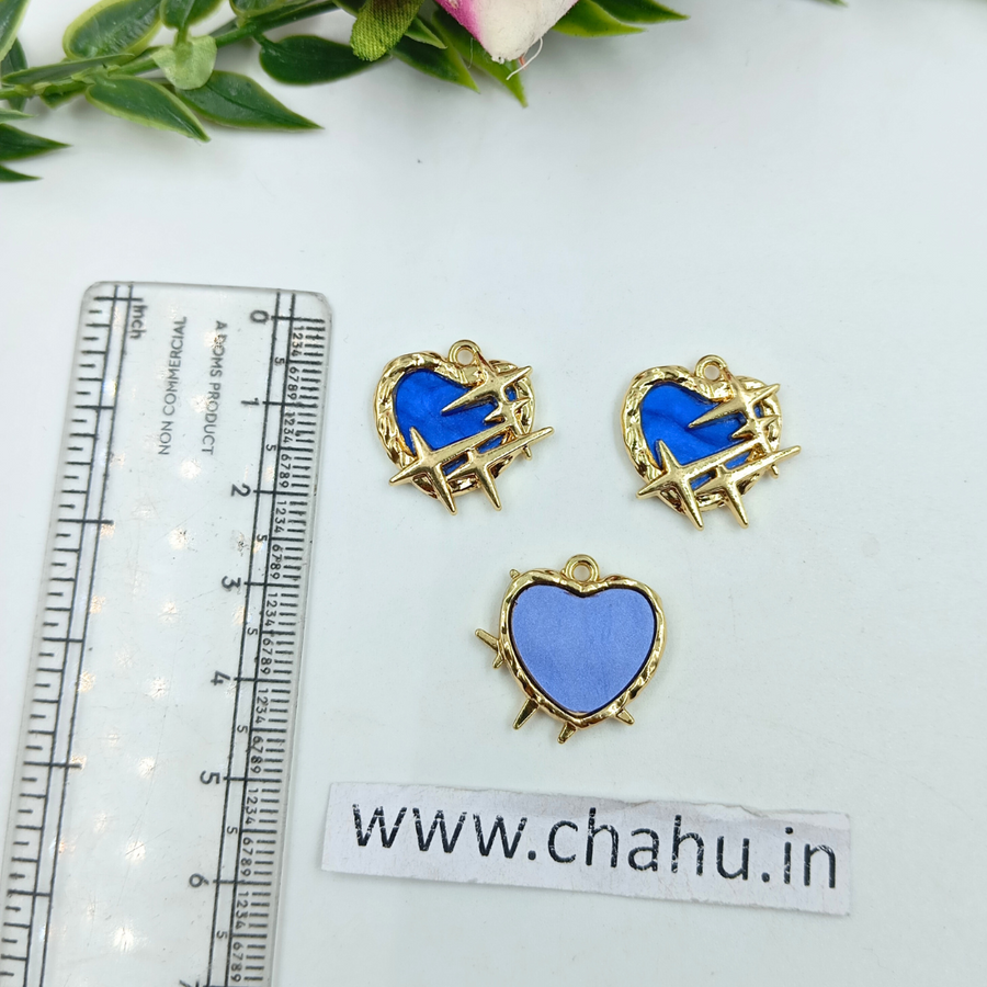 Golden Blue  Heart Cross Charms - 5 Pieces