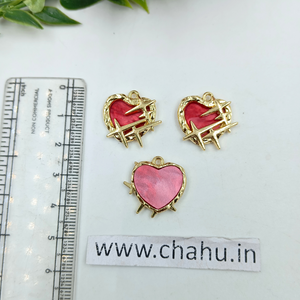 Golden Red  Heart Cross Charms - 5 Pieces
