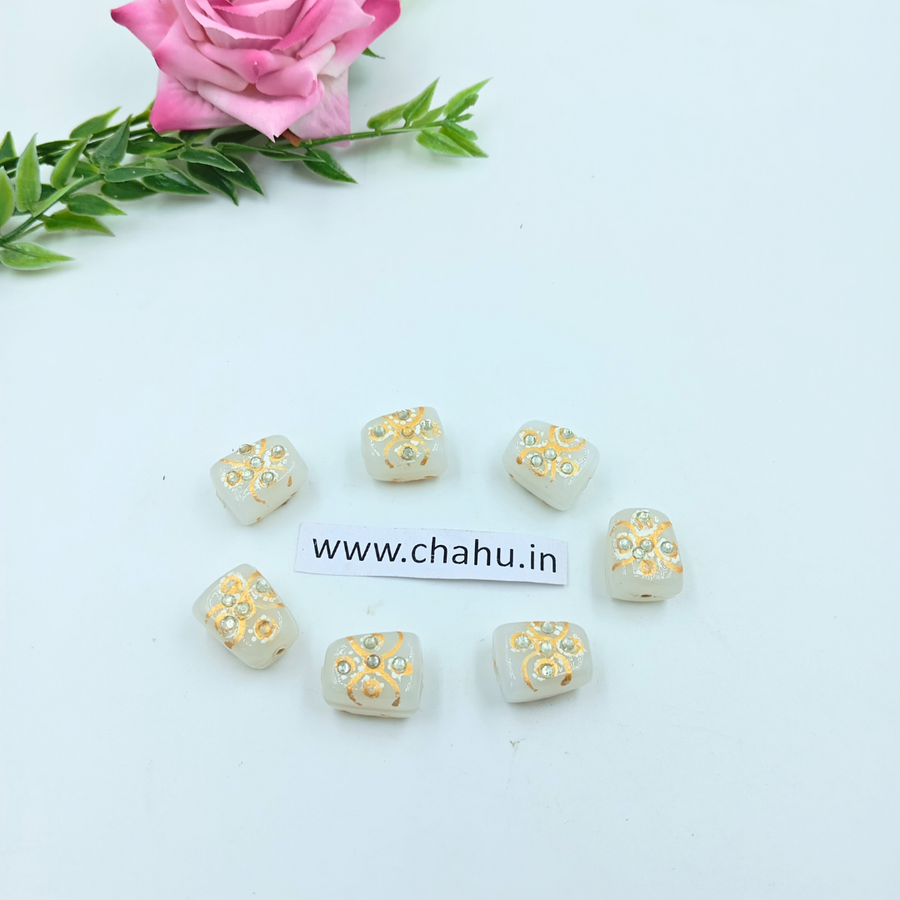 17x11mm Off White Meenakari Kundan Tumble Beads - 24 Pieces